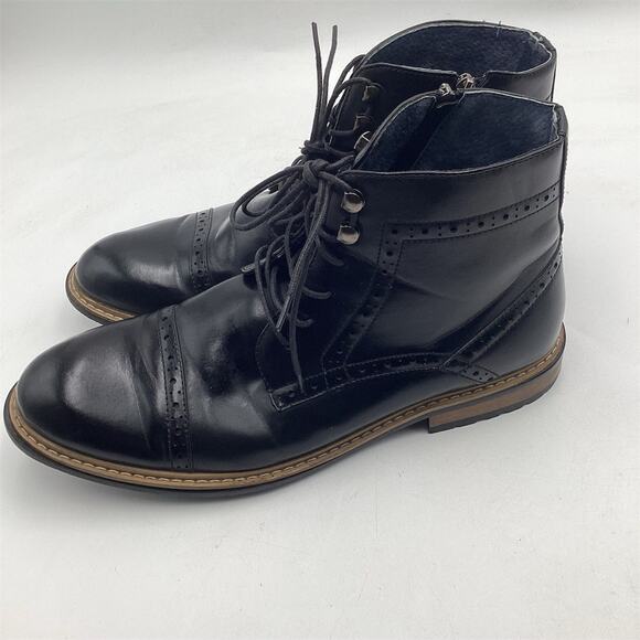 Bruno Marc Men\'s Ankle Boots Black‎ Cap Toe Lace Up Side Zip Size 10.5 main image 8